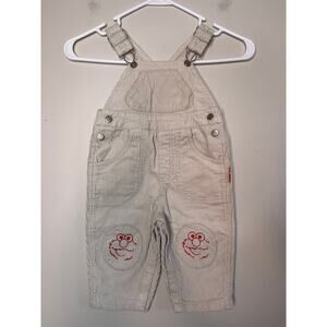 Vintage Sesame Street Tan Corduroy Elmo Knee Patches Cotton Bibs Overalls 12M